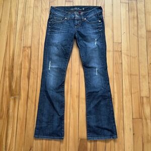 Guess Daredevil Bootcut Jeans Women 28 Dark Wash Distressed Low Rise WB1187S92A0